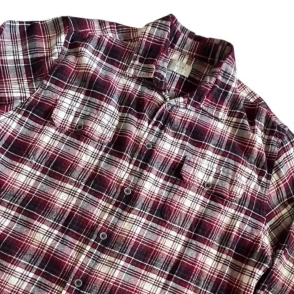 Jachs Tartan Plaid Red Flannel Button Up Shirt Mens 2XL Pockets Casual Outdoor